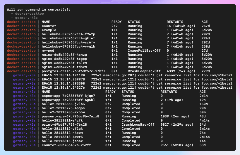 Example of kubectl-foreach output