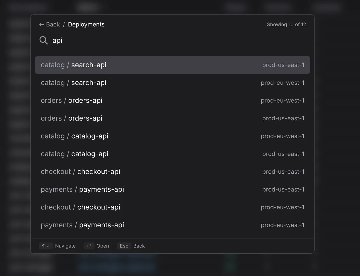Command palette in Aptakube