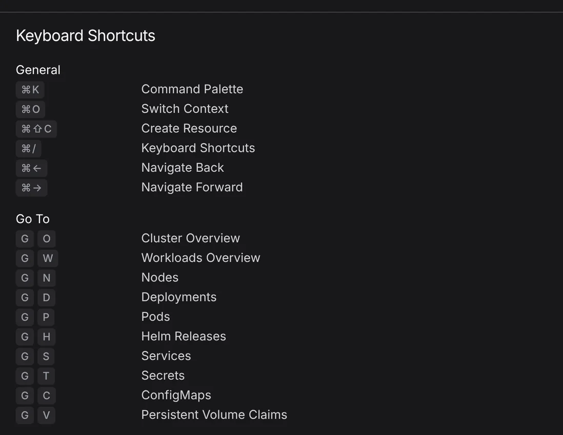 Keyboard navigation in Aptakube
