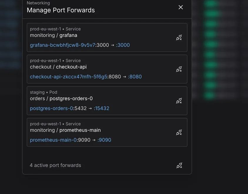 Port forwarding in Aptakube