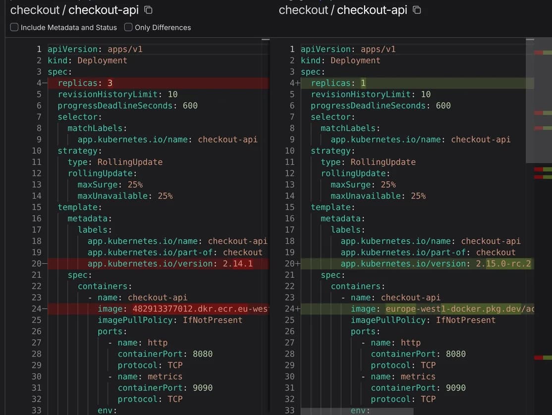 Diff across clusters in Aptakube