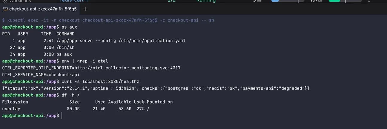 Shell into any container in Aptakube