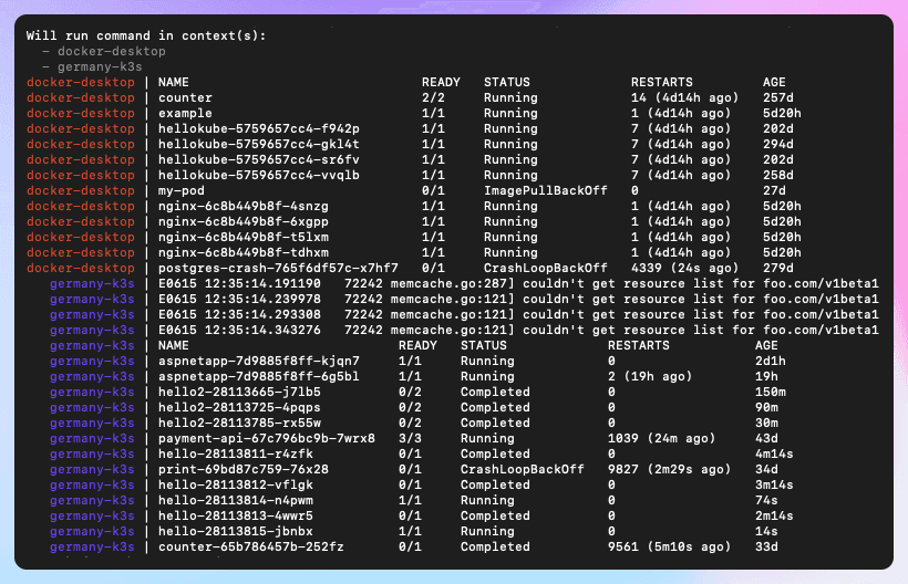 Example of kubectl-foreach output