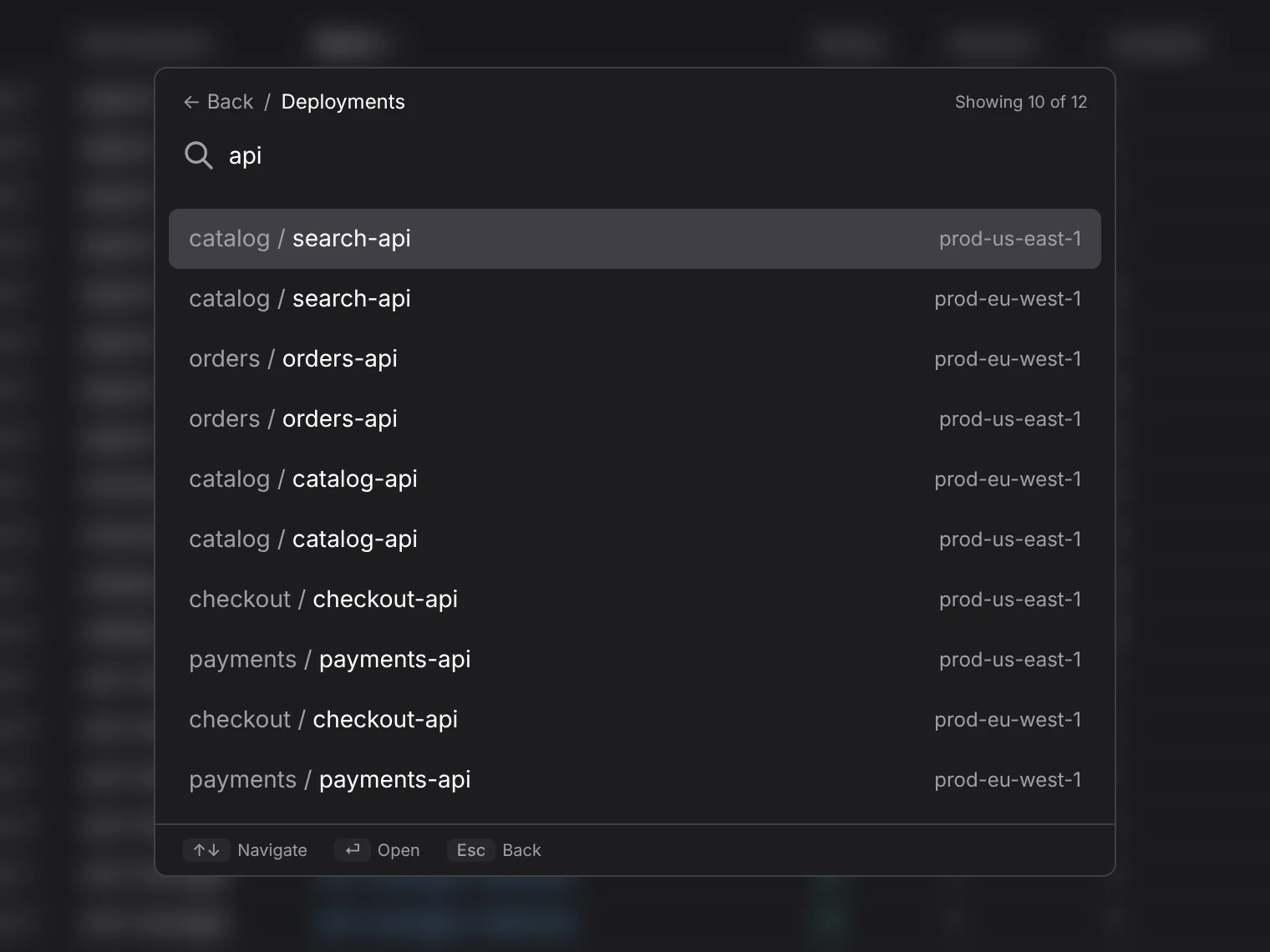 Command palette in Aptakube