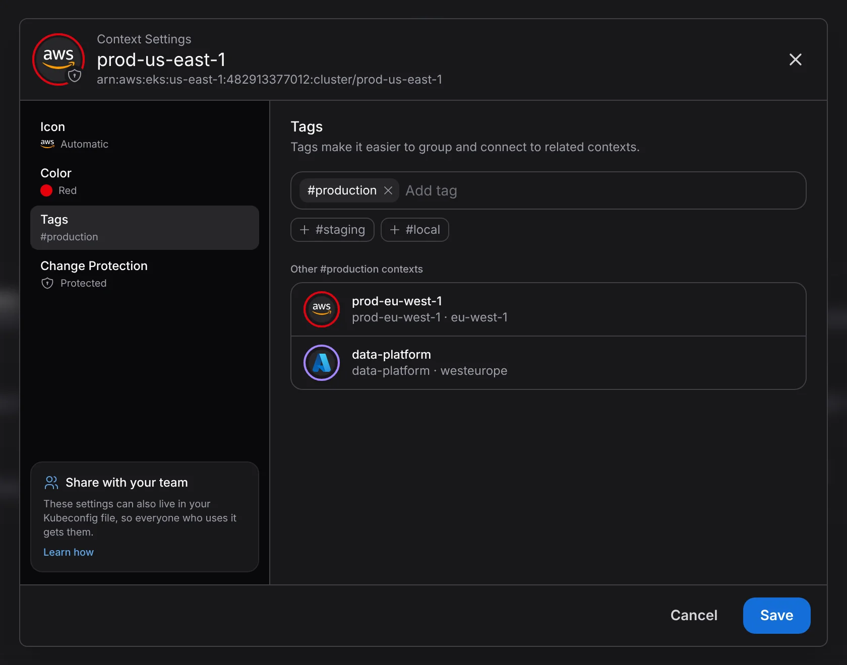 Context tagging in Aptakube