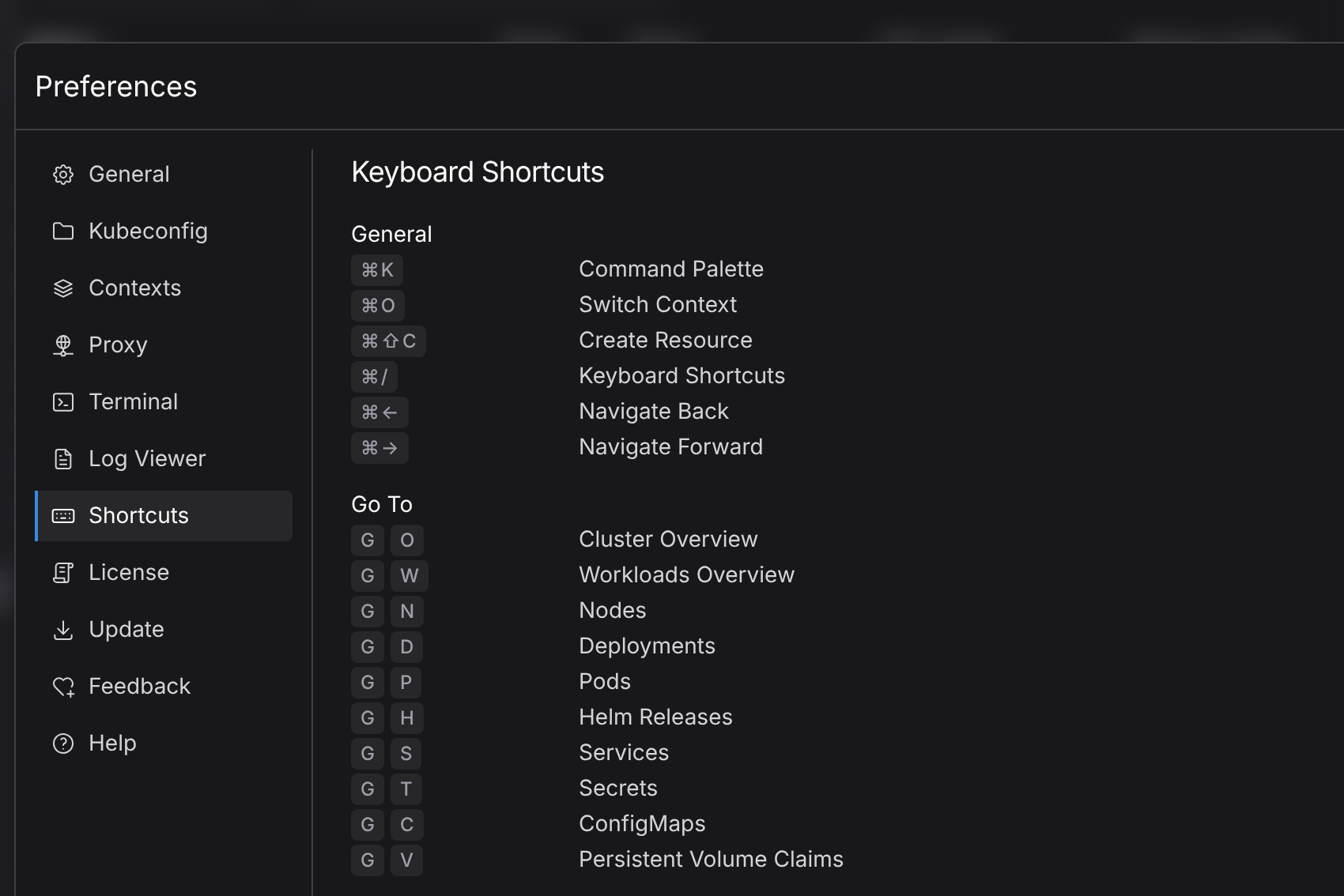 Keyboard navigation in Aptakube