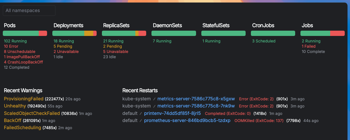 Screenshot of Aptakube showing multiple clusters being selected simultaneously